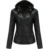 imagechouyatou Womens Vintage Long Sleeve Zip Up Hooded PU Washed Faux Leather Jacket Coat