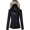imagechouyatou Womens Winter Detachable Fur Hooded Sherpa Lined Quilted Pu Leather Biker Jacket