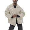 imagechouyatou Womens Winter Sherpa Lined Faux Leather Jacket Casual Motorcycle Oversized Leather JacketBeige