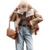 imagechouyatou Womens Winter Sherpa Lined Faux Leather Jacket Patchwork Motorcycle Oversized Coat with Belt