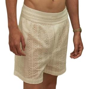 imagechouyatou Mens Sexy Crochet Beach Shorts Elastic Waist Floral Lace Embroidery Vacation Shorts