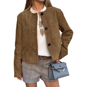 imagechouyatou Women Fall Fashion Faux Suede Leather Blazer Jacket Business Casual Suede Leather Jacket Suit