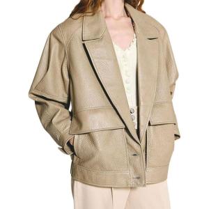 imagechouyatou Womens Button Down Faux Leather Jacket Notched Lapel PU Leather Coat with Pockets
