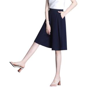 imagechouyatou Womens Chiffon Wide Leg Dressy Capri Pants High Elastic Waist Casual Bermuda Shorts Culottes