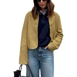 imagechouyatou Womens Faux Suede Cropped Jacket Casual Button Down Faux Suede Leather Shacket Tops