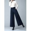 imagechouyatou Womens Casual Wide Leg Wool Blend Pants Baggy Culotte High Waisted Pleated Loose Long TrousersBlue