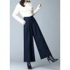 imagechouyatou Womens Casual Wide Leg Wool Blend Pants Baggy Culotte High Waisted Pleated Loose Long TrousersBlue