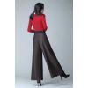 imagechouyatou Womens Casual Wide Leg Wool Blend Pants Baggy Culotte High Waisted Pleated Loose Long TrousersDark Grey