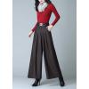 imagechouyatou Womens Casual Wide Leg Wool Blend Pants Baggy Culotte High Waisted Pleated Loose Long TrousersDark Grey