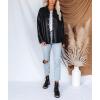 imagechouyatou Womens Fashion Long Sleeve Button Down Faux Leather Jacket Shackets