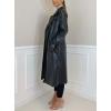 imagechouyatou Womens Faux Leather Trench Coat Lapel Double Breasted Pu Leather Long Jacket with Belt