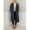 imagechouyatou Womens Faux Leather Trench Coat Lapel Double Breasted Pu Leather Long Jacket with Belt
