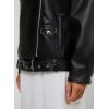 imagechouyatou Womens Oversized Pu Faux Leather Jacket Notch Lapel Collar Moto Biker Short Jacket Coat