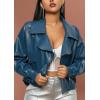imagechouyatou Womens Vintage Pu Faux Leather Jacket Oversized Notch Lapel Collar Cropped Short Jacket Coat