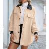imagechouyatou Womens Warm Fuzzy Faux Leather Spliced Button Up Shirt Jacket Shacket Coat