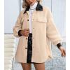 imagechouyatou Womens Warm Fuzzy Faux Leather Spliced Button Up Shirt Jacket Shacket Coat
