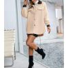 imagechouyatou Womens Warm Fuzzy Faux Leather Spliced Button Up Shirt Jacket Shacket Coat