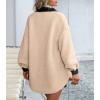 imagechouyatou Womens Warm Fuzzy Faux Leather Spliced Button Up Shirt Jacket Shacket Coat