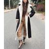 imagechouyatou Womens Winter Lapel Faux Suede Leather Jacket Double Breasted Sherpa Fleece Long Trench Coat