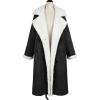 imagechouyatou Womens Winter Lapel Faux Suede Leather Jacket Double Breasted Sherpa Fleece Long Trench Coat