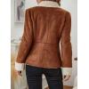 imagechouyatou Womens Winter Sherpa Lined Faux Suede Leather Jacket Casual Warm Suede Blazer Jacket Coats