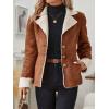 imagechouyatou Womens Winter Sherpa Lined Faux Suede Leather Jacket Casual Warm Suede Blazer Jacket Coats