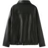 imagechouyatou Womens Y2K Bowknot Zip Up Faux Leather Jacket Contrast Striped Moto PU Leather Coat with Pockets