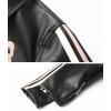 imagechouyatou Womens Y2K Bowknot Zip Up Faux Leather Jacket Contrast Striped Moto PU Leather Coat with Pockets