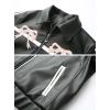 imagechouyatou Womens Y2K Bowknot Zip Up Faux Leather Jacket Contrast Striped Moto PU Leather Coat with Pockets
