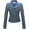 imagechouyatou Womens DenimPerformance Slim Asymmetric Zip Distressed Pu Leather Moto Biker Jacket