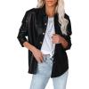 imagechouyatou Womens Fashion Long Sleeve Button Down Faux Leather Jacket Shackets
