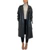 imagechouyatou Womens Faux Leather Trench Coat Lapel Double Breasted Pu Leather Long Jacket with Belt