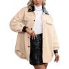 imagechouyatou Womens Warm Fuzzy Faux Leather Spliced Button Up Shirt Jacket Shacket Coat