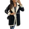 imagechouyatou Womens Winter Sherpa Fleece Spliced Notch Lapel Double Breasted Faux Suede Leather Jacket Trench Coat