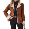 imagechouyatou Womens Winter Sherpa Lined Faux Suede Leather Jacket Casual Warm Suede Blazer Jacket Coats