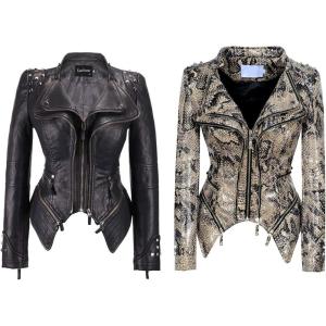 imagechouyatou Womens Fashion Studded Perfect Fit Faux Leather Moto Biker Jacket