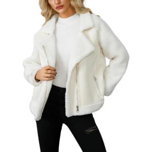 imagechouyatou Womens Winter Thicken Notch Lapel Zip Up Sherpa Fleece Lined Faux Suede Outerwear Jacket Coat
