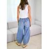 imagechouyatou Women Casual Barrel Jeans Elastic High Waisted Crop Wide Leg Jeans Boyfriend Harem Denim Pants