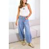 imagechouyatou Women Casual Barrel Jeans Elastic High Waisted Crop Wide Leg Jeans Boyfriend Harem Denim Pants