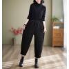 imagechouyatou Women Winter Warm Padded Quilted Pants Wide Leg Down Cotton Pants Thicker Harem Trousers with Pockets
