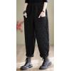 imagechouyatou Women Winter Warm Padded Quilted Pants Wide Leg Down Cotton Pants Thicker Harem Trousers with Pockets
