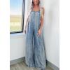 imagechouyatou Womens Casual Adjustable Strap Denim Jumpsuit Distressed Elastic Waist Overalls Jeans Pants