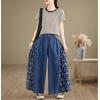 imagechouyatou Womens Casual Wide Leg Denim Pants Baggy Culotte Jeans Butterfly Print Loose Trousers