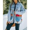 imagechouyatou Womens Ethnic Aztec Geometric Pattern Frayed Denim Jean Jacket Shackets