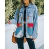 imagechouyatou Womens Ethnic Aztec Geometric Pattern Frayed Denim Jean Jacket Shackets