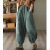 imagechouyatou Womens Harem Loose Corduroy Pants Elastic High Waisted Straight Wide Leg Trouser with Pockets