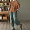 imagechouyatou Womens Harem Loose Corduroy Pants Elastic High Waisted Straight Wide Leg Trouser with Pockets