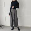 imagechouyatou Womens Plaid Wool Blend Culottes Capri Plaid Pants Elastic High Waist Wide Leg Palazzo Trouser