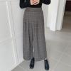 imagechouyatou Womens Plaid Wool Blend Culottes Capri Plaid Pants Elastic High Waist Wide Leg Palazzo Trouser