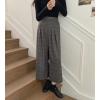 imagechouyatou Womens Plaid Wool Blend Culottes Capri Plaid Pants Elastic High Waist Wide Leg Palazzo Trouser